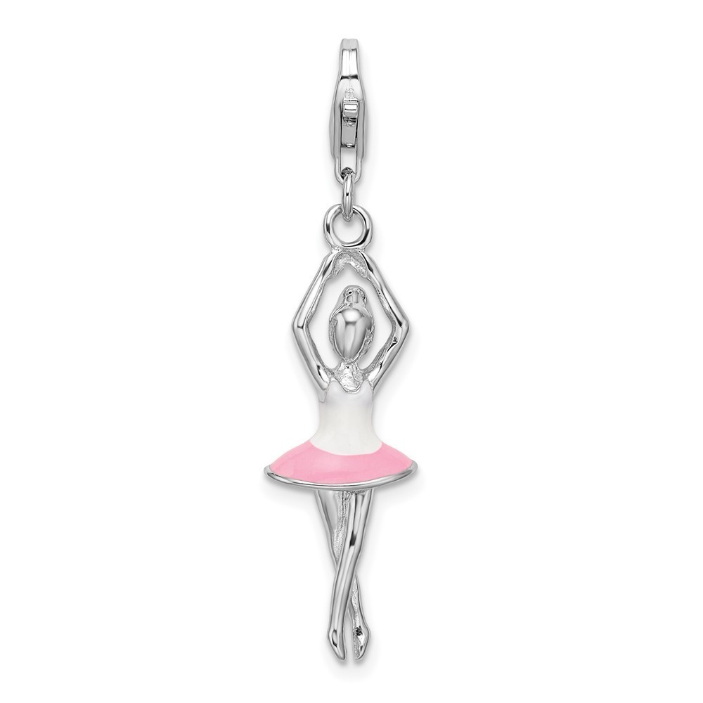 925 Sterling Silver Polished 3-D Enameled Ballerina Bracelet Charm Lobster Clasp